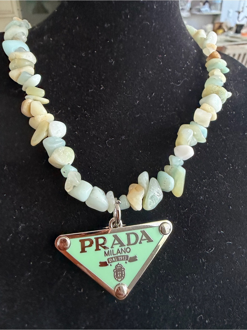 Unbranded Upcycled Women’s Mint Beaded Logo Necklace 19 inch gemstone
